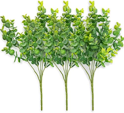 3 Plantas Artificiales, Arbustos Greenery de Plástico, Plantas de Eucalipto de Falso Resistentes a Los Rayos UV para el Hogar, la Boda, Interiores y Exteriores Decoración de Jardín(Verde)
