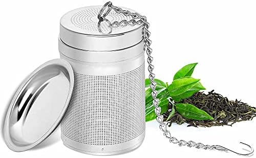 Infusor de té Colador de té para té de hojas sueltas Acero inoxidable 18/8 Filtro de té de malla extrafina Filtro de té de especias con gancho de cadena extendido Adecuado para tetera, taza, taza